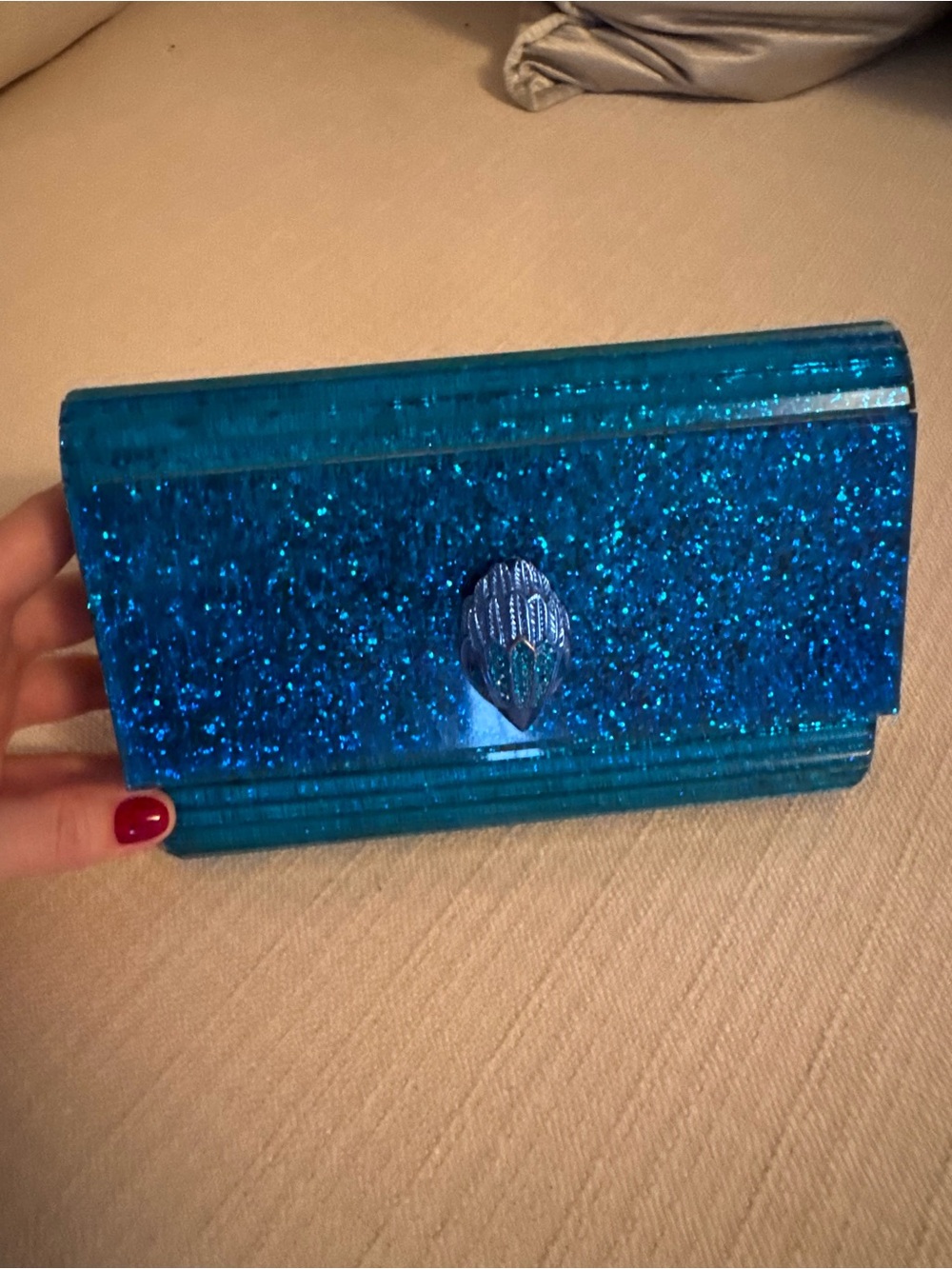 Kurt Geiger Turquoise Blue Glitter Acrylic Clutch NWOT